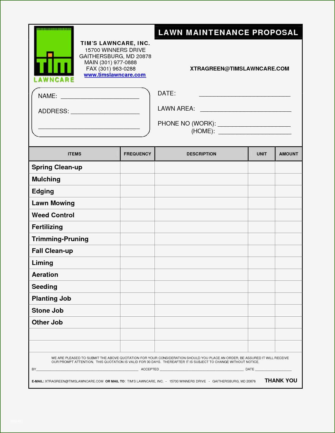 Commercial Lawn Care Bid Template - Edukasi News For Lawn Maintenance Invoice Template